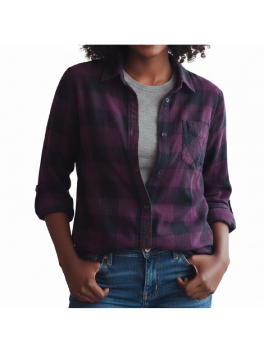 Tna Flannel Plaid Button Down Size Medium Black Purple